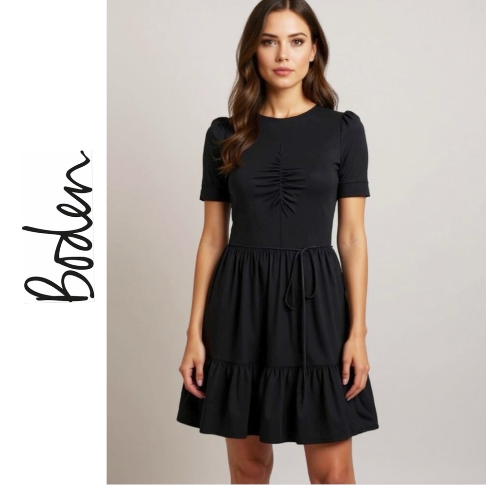 Boden Black Ruched Bust Jersey Mini Dress Size 14 R